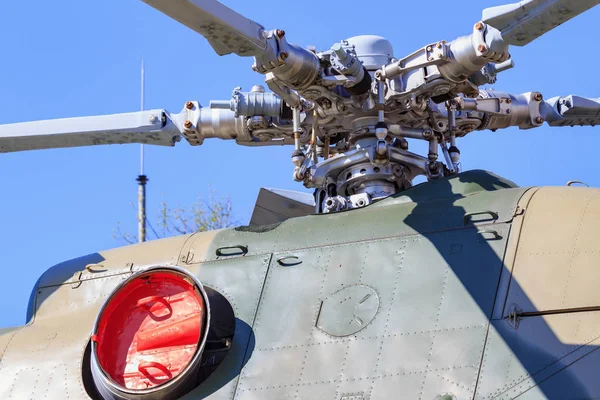 Moscou Rússia Agosto 2018 Motores Lâminas Helicóptero Fecham Contra Céu — Fotografia de Stock