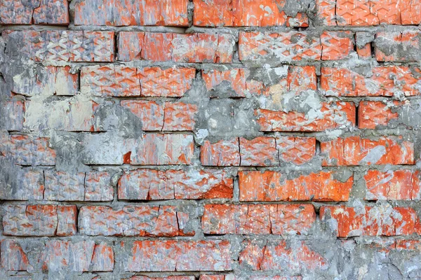 Vintage Textura Pared Ladrillo Rojo Primer Plano Con Manchas Mortero — Foto de Stock