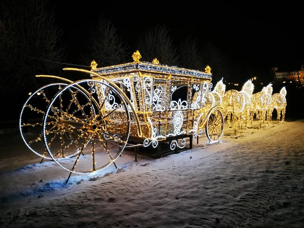 Moscú Rusia Diciembre 2018 Decoraciones Navidad Parque Tsaritsyno Moscú Noche — Foto de Stock