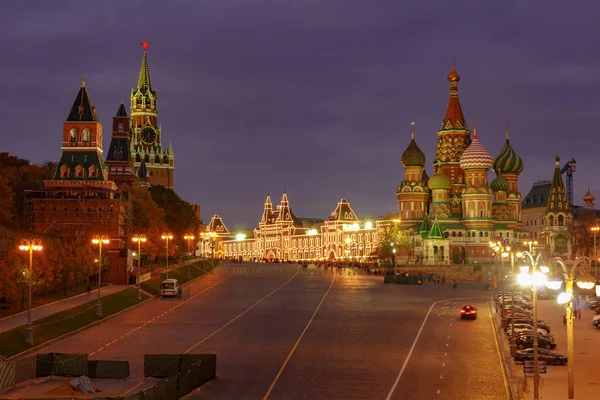 Towers Moscow Kremlin Basil Cathedral Red Square Night Illumination Dark — Stock Photo, Image