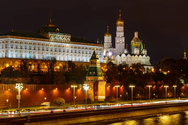 Grand Kremlin Palace Cathedral Archangel Background Kremlevskaya Embankment Night Stock Image