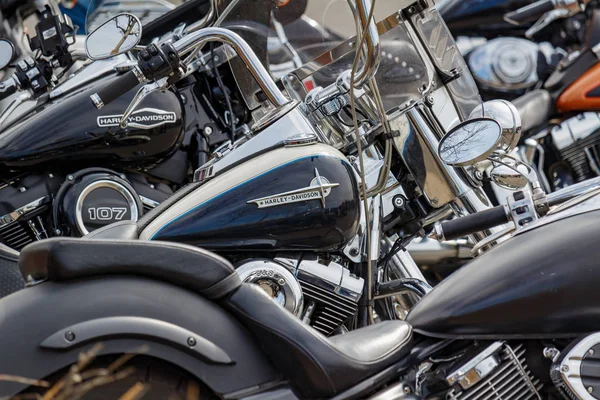 Moscow, Russia - May 04, 2019: Pure and glossy Harley Davidson motorcycles on a parking. Moto festival MosMotoFest 2019 Stock Picture