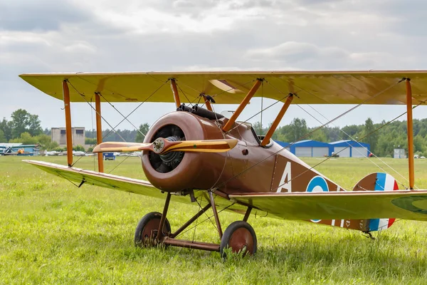 Balashikha, Moskova Bölgesi, Rusya-25 Mayıs 2019: Havacılık Festivali gökyüzü teorisi ve uygulama 2019 bir yeşil çim üzerinde ilk Dünya Savaşı uçakları restore — Stok fotoğraf