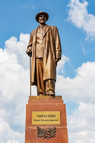 Moskou, Rusland-22 juli 2019: monument van de Russische wetenschapper Ivan Michurin in Vdnh Park in Moskou close-up op zonnige zomer ochtend tegen blauwe hemel met witte wolken — Stockfoto