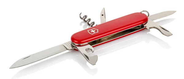 Moscow Russia May 2020 Lying Glossy Surface Victorinox Red Classic Stock Image
