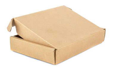 Back side view of open flat brown carton box isolated on white background clipart