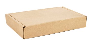View of closed flat brown carton box isolated on white background clipart