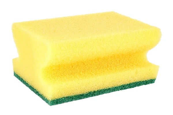 Esponja Amarela Para Lavar Pratos Close Isolado Fundo Branco — Fotografia de Stock