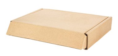 Closed flat brown carton box isolated on white background clipart