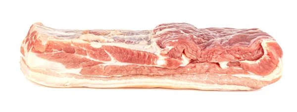 白色背景下隔着一层脂肪的未煮熟猪肚侧视图 — 图库照片