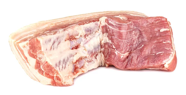 未煮熟的新鲜猪肉小腹特写 背景为白色 — 图库照片