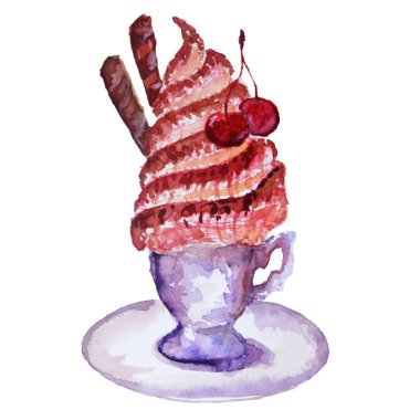 Watecolor glasse beyaz bir arka plan üzerinde kiraz ile