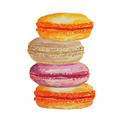 Beyaz zemin üzerine suluboya renkli macarons