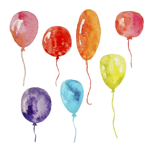 Aquarell Happy Birthday Objekte Luftballons Auf Transparentem Hintergrund — Stockfoto
