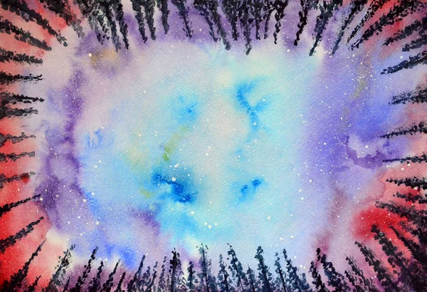 Sulu boya gece gökyüzü ve yıldızlar. Kuzey ışıkları.