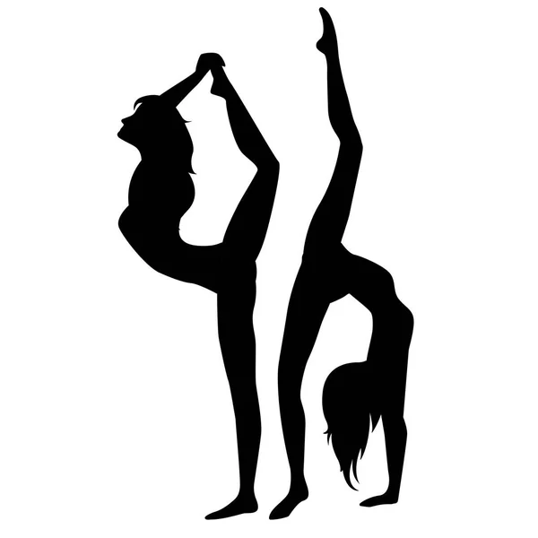 Silhouette Due Ragazze Ginnaste Acrobati Logotipo Delle Ginnaste Illustrazione Vettoriale — Vettoriale Stock