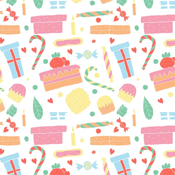 Tatil nesneleri kümesi. Doğum günü şeyler. Vektör çizim, doodle tarzı. Desen.