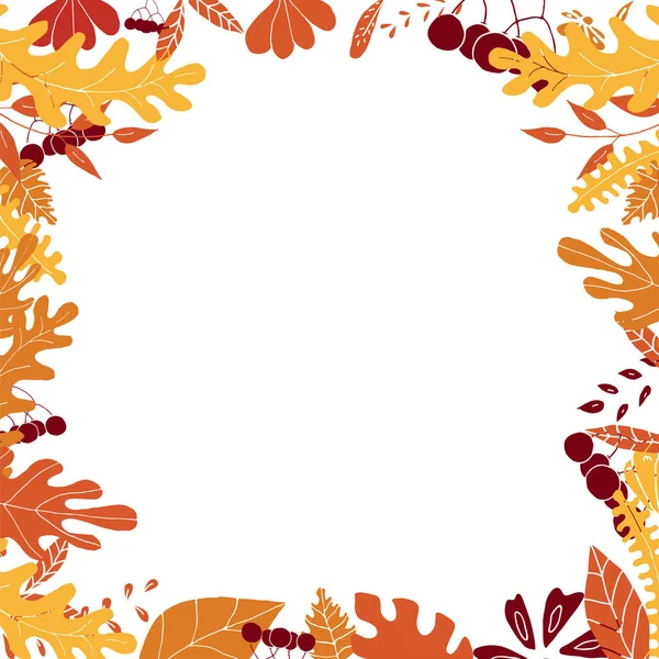 Autumn Frame Colorful Leaves Berries Empty Space Frame Template Advertising — Stock Vector