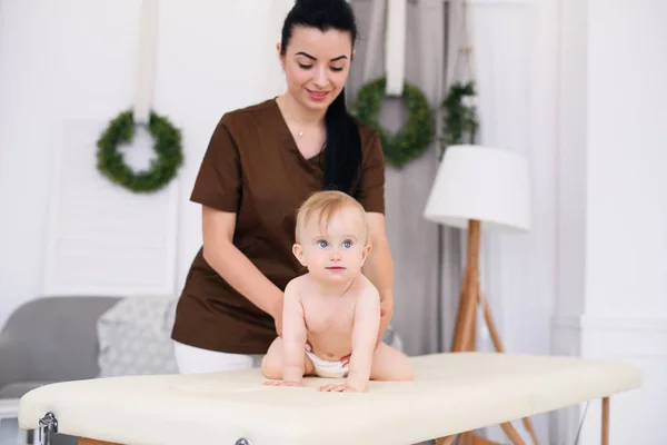 Health Care Medical Concept Happy Baby Having Massage Professional Female — Stock Photo, Image