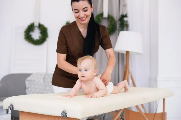 Health Care Medical Concept Happy Baby Having Massage Professional Female — Stock Photo, Image