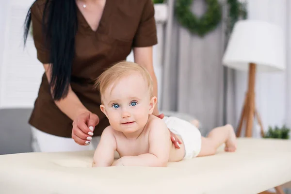 Health Care Medical Concept Happy Baby Having Massage Professional Female — Stock Photo, Image