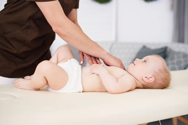 Therapist Makes Massage Little Baby Modern Cozy Room Health Care — Stock Photo, Image