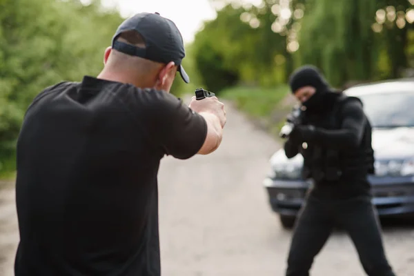 Tiroteo Entre Oficial Policía Delincuente Alto Terrorismo Crimen Oficial Policía —  Fotos de Stock