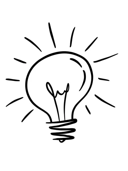Ilustrasi gambar tangan gaya sketsa bola lampu, terisolasi pada latar belakang putih. Bisnis, ide, konsep brainstorming . — Stok Foto