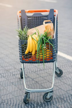 Tam alışveriş bakkal sepeti. Beyaz arka plan üzerinde izole.