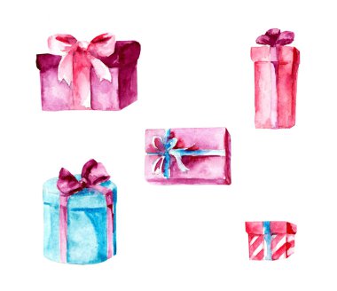 Hediye suluboya çizimi. Kutlama ambalajı. İndirim. Satılık. Tatil