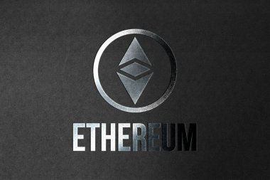 3D illüstrasyon Ethereum madeni para kripto para ve modern bankacılık kavramı. Fotoğraf gerçekçi görünüm gümüş şekillendirme 3D.