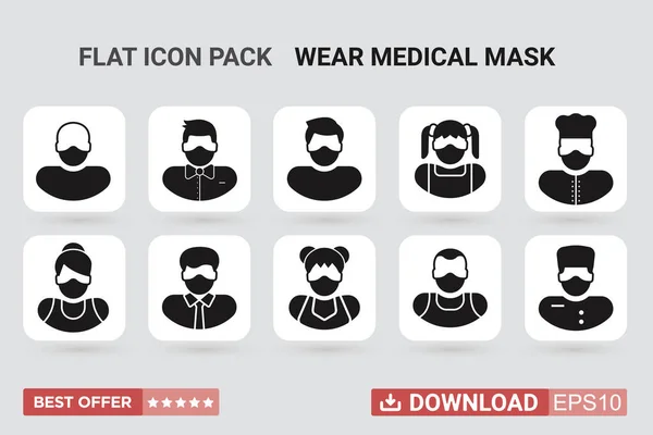 Tıbbi maskeli insan ikonu. Vektör yüzü işareti. 