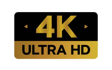 Altın 4k Ultra HD etiketi beyaz arkaplanda izole edilmiş. Yüksek çözünürlüklü Simge logosu; Yüksek çözünürlüklü TV / Oyun ekran izleyici vektör etiketi.