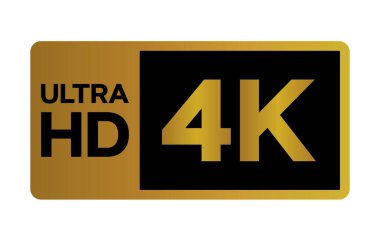 Altın 4k Ultra HD etiketi beyaz arkaplanda izole edilmiş. Yüksek çözünürlüklü Simge logosu; Yüksek çözünürlüklü TV / Oyun ekran izleyici vektör etiketi.