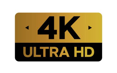 Altın 4k Ultra HD etiketi beyaz arkaplanda izole edilmiş. Yüksek çözünürlüklü Simge logosu; Yüksek çözünürlüklü TV / Oyun ekran izleyici vektör etiketi.