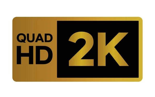 Altın 2k Dörtlü HD etiketi beyaz arkaplanda izole edildi. Yüksek çözünürlüklü Simge logosu; Yüksek çözünürlüklü TV / Oyun ekran izleyici vektör etiketi.