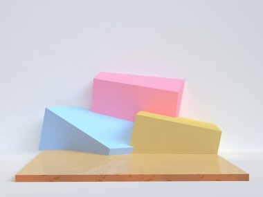 Minimalist geometrik arka plan, pastel renkler, 3d render, eğilim poster, illüstrasyon.