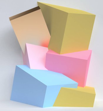 Minimalist geometrik arka plan, pastel renkler, 3d render, eğilim poster, illüstrasyon.