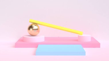 Minimalist geometrik arka plan, pastel renkler, 3d render, eğilim poster, illüstrasyon.
