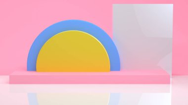Minimalist geometrik arka plan, pastel renkler, 3d render, eğilim poster, illüstrasyon.