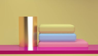 Minimalist geometrik arka plan, pastel renkler, 3d render, eğilim poster, illüstrasyon.