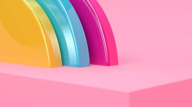 Minimalist geometrik arka plan, pastel renkler, 3d render, eğilim poster, illüstrasyon.