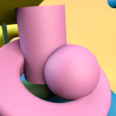 Minimalist geometrik arka plan, pastel renkler, 3d render, eğilim poster, illüstrasyon.