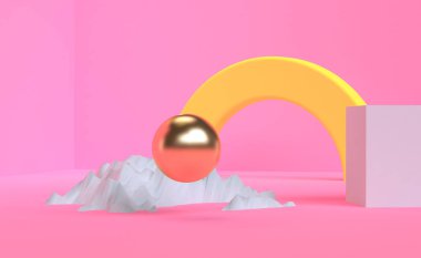 Minimalist geometrik arka plan, pastel renkler, 3d render, eğilim poster, illüstrasyon.