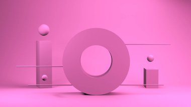 Minimalist geometrik arka plan, pastel renkler, 3d render, eğilim poster, illüstrasyon.