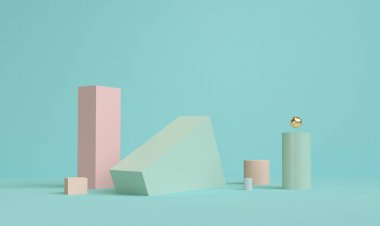 Minimalist geometrik arka plan, pastel renkler, 3d render, eğilim poster, illüstrasyon.
