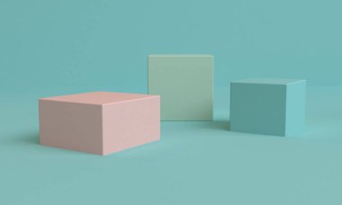 Minimalist geometrik arka plan, pastel renkler, 3d render, eğilim poster, illüstrasyon.