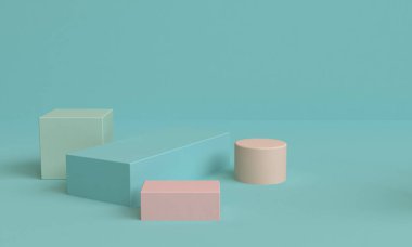 Minimalist geometrik arka plan, pastel renkler, 3d render, eğilim poster, illüstrasyon.