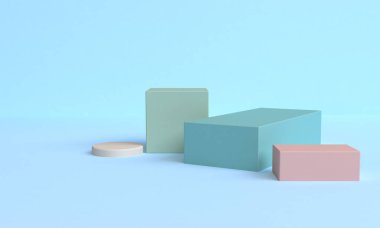 Minimalist geometrik arka plan, pastel renkler, 3d render, eğilim poster, illüstrasyon.