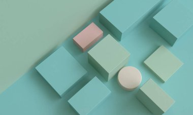 Minimalist geometrik arka plan, pastel renkler, 3d render, eğilim poster, illüstrasyon.